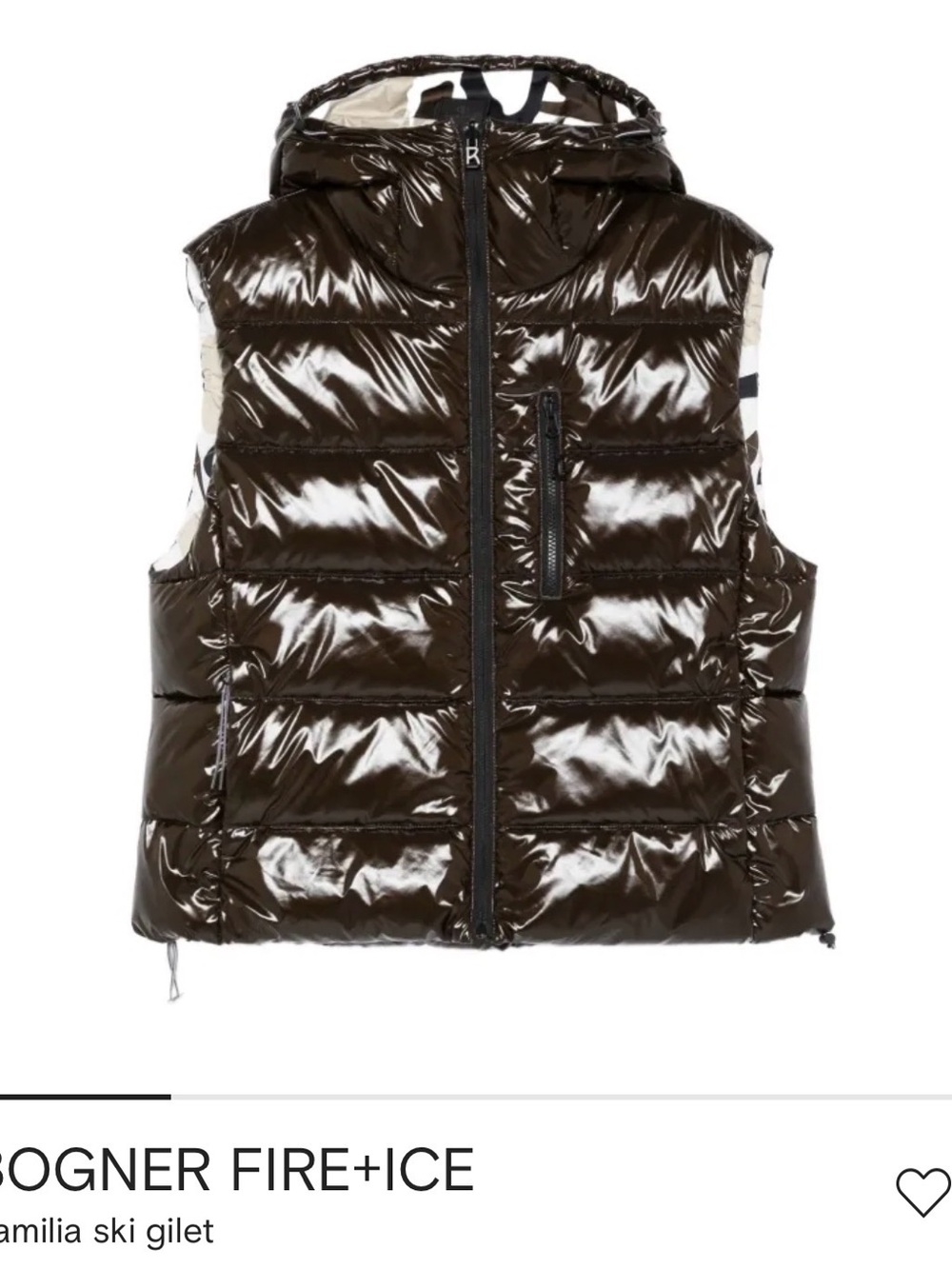 Bogner FIRE+ICE Shiny Quilted Hooded Puffer Vest - Dark Brown